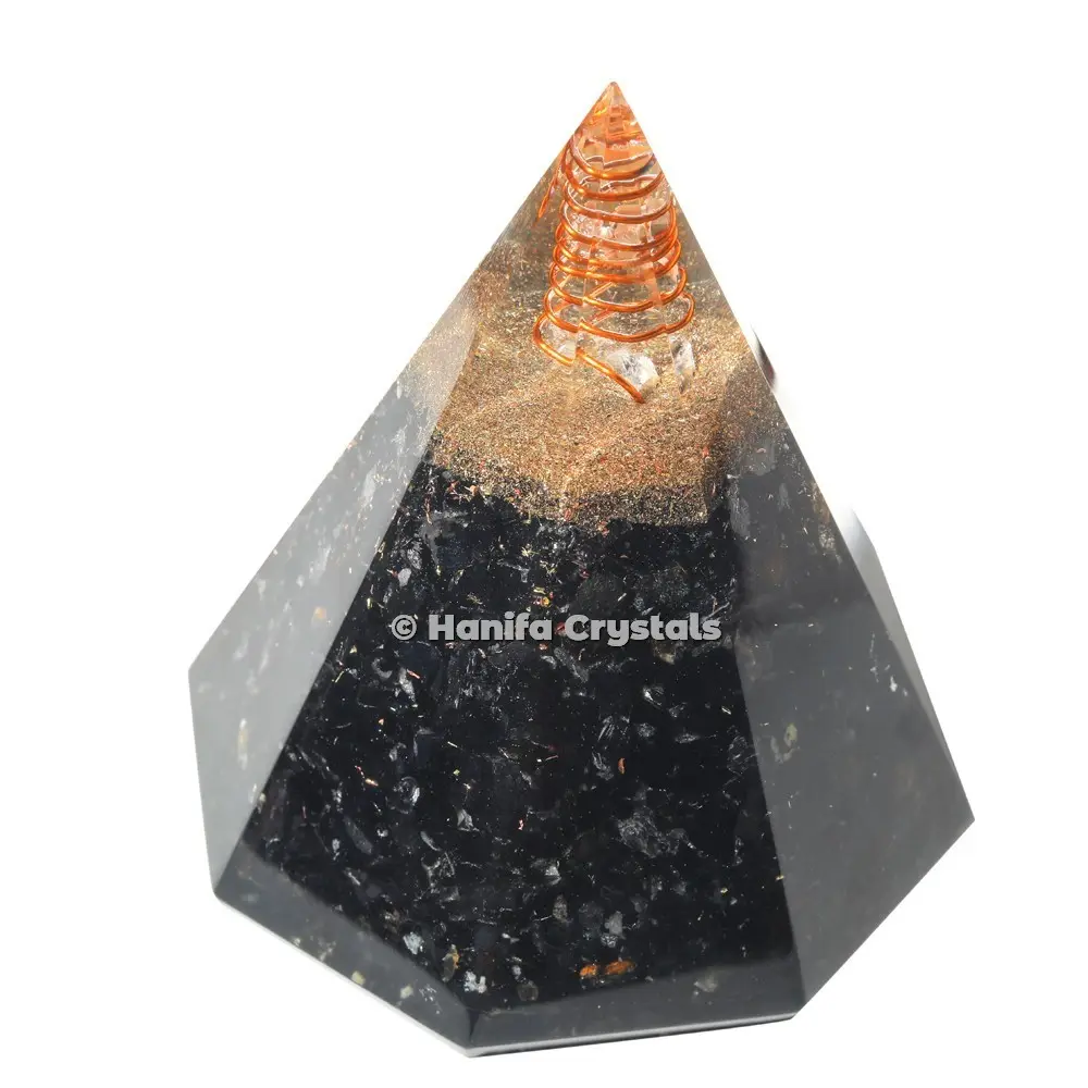 Pirâmide cônica de turmalina preta, orgonita