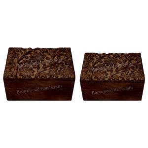 Qualité supérieure en gros Unique Floral sculpté Design fait à la main décoratif en bois sculpté boîte ensemble de 2 au prix de gros - Product Image 1