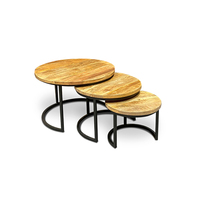 3 tables basses gigognes en bois massif, design rustique moderne, légères et intelligentes, couleur personnalisable, mobilier de salon, bleu océan