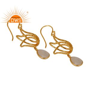 Boucle d'oreille en pierre de lune naturelle arc-en-ciel, livraison gratuite, plaqué or, argent Sterling, Design de Lotus, vente en gros - Product Image 3