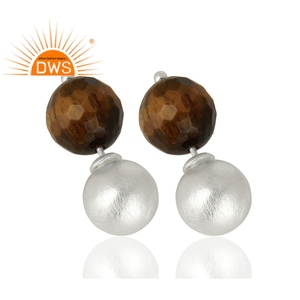 Pendientes de piedras preciosas de ojo de tigre, joyería al por mayor, aretes de Plata de Ley 925 hechos a mano, proveedor de joyería - Product Image 2