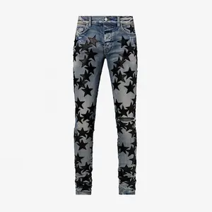 Yuege calça jeans masculina, estilo anti-estrela, bordada, slim, moda masculina