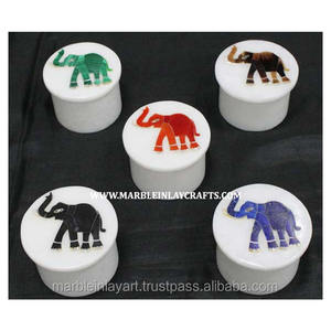 Caja de incrustación de mármol con diseño de elefante, cajas decorativas de mármol - Product Image 1