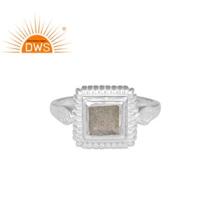 Bague en pierre précieuse Labradorite, accessoire de bijouterie carrée en argent 925 fait à la main, forme rectangulaire - Product Image 1
