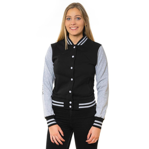 Adult Women's Varsity Jacket Breathable Full Sleeve Stand Collar Customizable <b>Button</b> Closure - Product Image 5