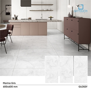 กระเบื้องพอร์ซเลนขัดเงาดีไซน์ใหม่ปี 2022 รุ่น Marina Gris ผิวเงา ขนาด 600x600 มม. ราคาโมร์บี สำหรับใช้ในโครงการ สวยงามทันสมัย - Product Image 2