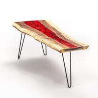 Table basse de salon de luxe moderne en bois d'acacia massif à bord naturel et résine époxy