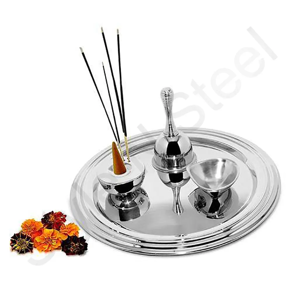 Thép không gỉ puja thali Set pooja thali Tôn Giáo tấm Ấn Độ phong tục bài viết cá nhân pooja thali trong kim loại