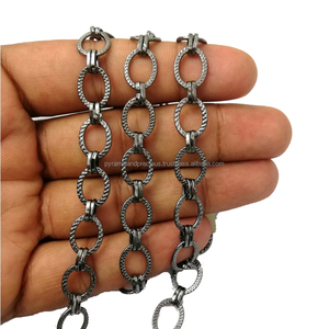 Gunmetal Plated Fancy Oval Circle <b>Chains</b> - Hand Made Jewelry Finding <b>Copper</b> <b>Chains</b> - Product Image 1