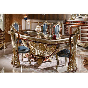 Muebles de comedor pulidos de oro antiguo clásico, mesa de comedor hecha a mano de madera perfecta, juego de comedor artesanal de madera Victoriana - Product Image 1