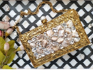 Bolso de noche de Metal nácar superventas, patrón de caja, bolso de mano para fiesta de boda, bolso de mano para mujeres y niñas, artesanías de lujo, precio al por mayor - Product Image 1