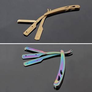 มีดโกนหนวดสำหรับผู้ชายมีดโกนหนวดแบบพับได้ขอบตรงทำจากสแตนเลสอเนกประสงค์พร้อมด้วยสีทองหลากสี - Product Image 5