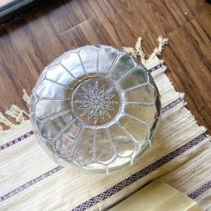 UnStuffed Moroccan Ottoman Faux Leather Pouf - Round Silver Stool - Product Image 1