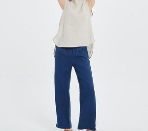 <b>Elastic</b> Waist Loose Crepe Linen Natural Waist Pants Women Solid Color Formal Summer Breathable Straight Hem - Product Image 5