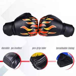 Guantes de boxeo Diseño de llama Logotipo personalizado Guantes de entrenamiento rojos y negros Guantes de boxeo de lucha profesional Cuero de vaca cuero pu - Product Image 2