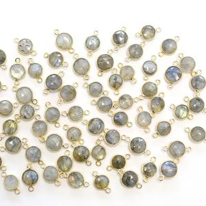 Labradorite Forme Ronde Lunette en Argent Sterling 925 Connecteur Plaqué Or Fabrication de Bijoux Artisanaux - Product Image 2