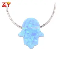 Hamsa Blue Fire Opal Necklace, Fashion Silver Jewelry