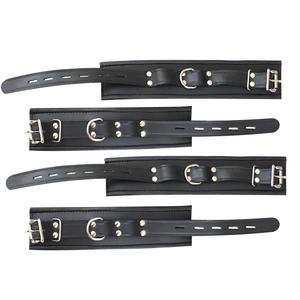 ชุดมิกรอส 4 ชิ้น สายรัดข้อมือและข้อเท้าหนังแท้สีดำแบบมีเบาะ พร้อมตัวล็อค อุปกรณ์พันธนาการสำหรับผู้ใหญ่ รุ่น M-CC-3010 ผลิตโดย - Product Image 3