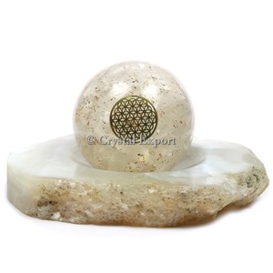 Cuarzo de cristal con flor de la vida esfera pulida Bola de piedra - Product Image 1
