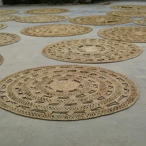 100% ผ้าขี้ริ้วถักด้วยมือปรับแต่งได้แบบชนบทพรมปูพื้นปอกระเจาใยธรรมชาติ - Product Image 1