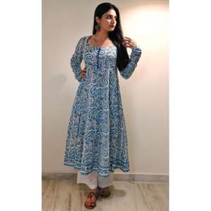 Vestido de rayón con estampado de Anarkali, elegante, con plaza - Product Image 1