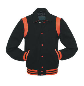 Veste universitaire d'hiver pour hommes en gros, en cuir véritable, à simple boutonnage, veste de baseball, patch de lettres, tissu en laine, manteau - Product Image 5