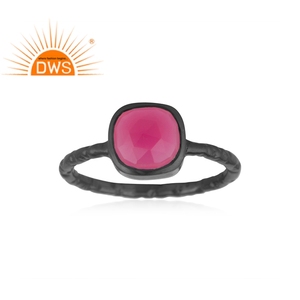 Anillo de Plata de Ley 925 chapado en rodio para mujer, joyería de fabricante de joyas, Gema de Calcedonia rosa, joyería al por mayor - Product Image 2