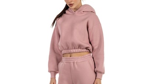 Conjunto de Jogger con capucha corta para mujer, ligero, transpirable, de alta calidad, ropa de calle de Color sólido, chándal recortado para mujer de talla grande - Product Image 5