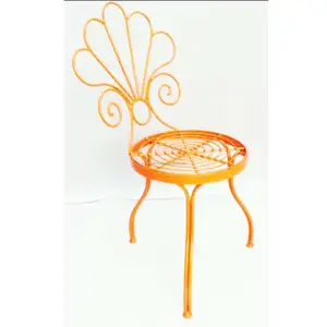 Decorative Iron Wire Tripod Chair With Orange Powder Coating Finishing Round Shape Unique Design Good Quality For Sitting