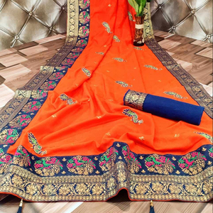Look le plus attrayant Vichitra deux tons Saree avec chemisier pièce femmes indiennes portent pas cher bas prix en gros Surat vêtement - Product Image 1