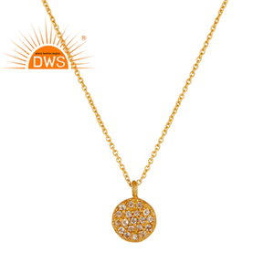 Mode Ronde Plaqué Or 925 Argent Blanc Topaze Pendentif Collier Pour Dames Bijoux Grossiste Collection Classique - Product Image 1