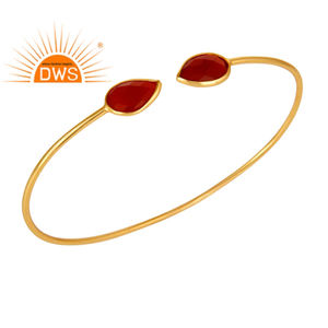 Pulsera de Ónice Rojo con Baño de Oro, Joyería de Moda, Brazalete de Plata 925, Colección Clásica al por Mayor - Product Image 1