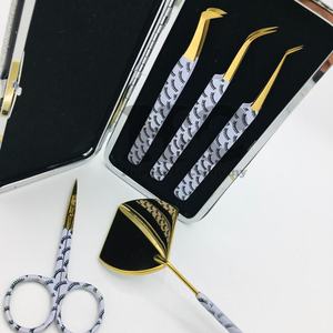 Pinzas para pestañas postizas, acero inoxidable, logotipo personalizado, extensión de volumen de pestañas, espejo de tijera, pinzas para pestañas doradas, visón duradero - Product Image 6