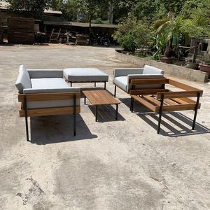 Canapé d'angle manuel en gros, grand, en bois d'acacia, combiné à un cadre en métal et en aluminium, salon, ensemble de canapés - Product Image 6