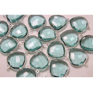 Silver Plated <b>Match</b> Pair Paraiba Quartz Faceted Stone Heart Shape Connector - Product Image 4