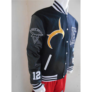 แจ็กเก็ตสำหรับผู้ชายและผู้หญิง, แจ็กเก็ตมีแขนเสื้อหนังวัวสีดำปักลายออกแบบได้ตามต้องการสำหรับฤดูหนาว - Product Image 3