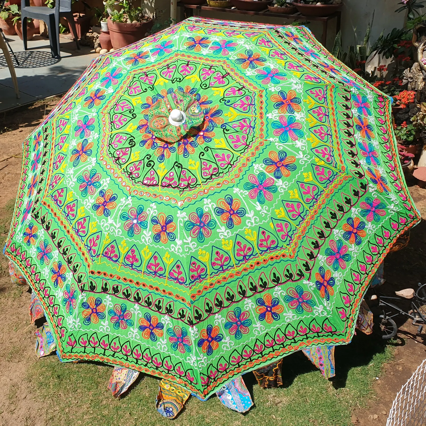 Paraguas bordado Floral indio, sombrilla de algodón surtido Multicolor hecha a mano para boda