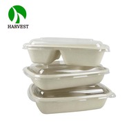 Compartimentos desechables de pulpa de bambú, caja de embalaje Biodegradable para alimentos para llevar