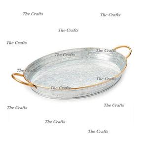 Bandeja para servir café y té de diseño fabuloso en bandeja de postre de utensilios de cocina de estaño galvanizado con asas de cuerda - Product Image 4