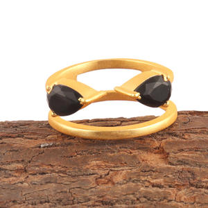 Anillo personalizado para niña, sortija elegante con forma de pera facetada, negro, onyx, chapado en oro opaco, hecho a mano, 7 US, joyería - Product Image 4
