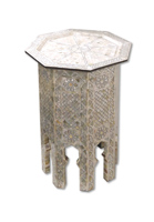 Table basse octogonale traditionnelle antique en bois massif égyptien artisanal avec incrustation de nacre Zahereen W171