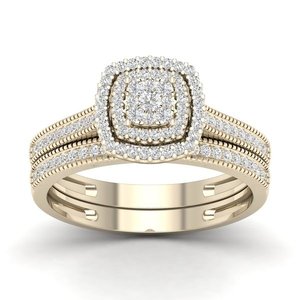 Beautiful 1.00TCW Real Round Natural Prong-<b>Set</b> Diamond Bridal Wedding <b>Ring</b> <b>Set</b> 10K Yellow <b>Gold</b> - Product Image 1
