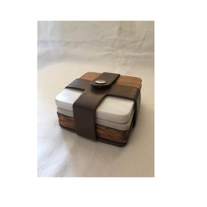 Dessous de verre en pierre en bois et marbre Dessous de verre en noyer Support en cuir pour cadeau de pendaison de crémaillère et sous-verres en bois pour boissons - Product Image 2