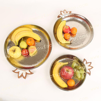 3 Pcs10cm Multipurpose Home Hotel Plateau en bois 304 en acier inoxydable Bol décoratif pour fruits secs et noix Ensemble cadeau pour la décoration intérieure