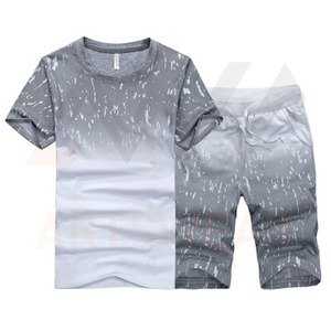 T-shirt et ensemble court pour hommes, vente en gros, sublimation 100% coton, logo personnalisé, col rond, haute qualité, été 2022 - Product Image 5