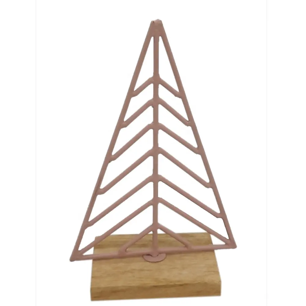 Pleasing Pink Color Christmas Decorative Iron And Wooden X-Mas Tree With Rectangular Base
