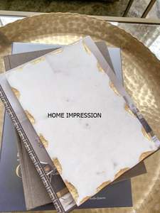 Plateau décoratif en marbre avec incrustation de laiton de la plus grande qualité Plateau de service de vaisselle au design antique pour la maison Accessoire d'hôtel à vendre - Product Image 2