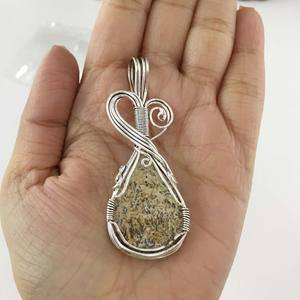 925 pendentifs en argent Sterling image jaspe pierres précieuses pendentifs bijoux en argent Sterling en gros fil enroulé pendentifs - Product Image 4