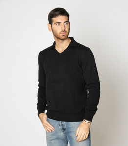 Maglieria da uomo Made in Italy maglione di cashmere invernale 100% scollo a v manica lunga nero - Product Image 2