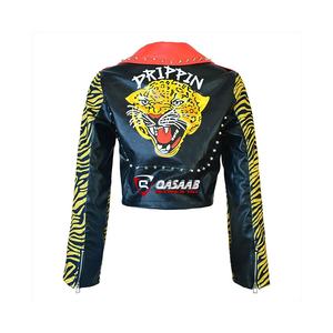 Ladies Studded-<b>Leather</b> Autumn Winter Women Fashion Turn-down Collar Leopard-Punk Coats Jackets With <b>Belt</b> - Product Image 3